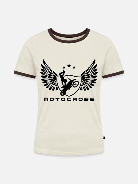 motorcross - Frauen Kontrast-T-Shirt - Off-White/Dunkelbraun