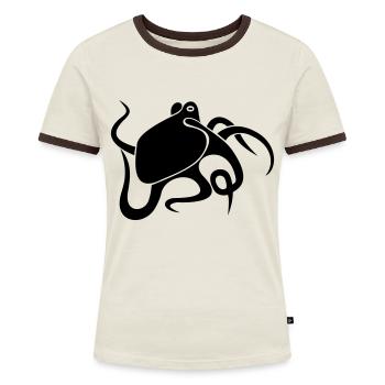 krake - Frauen Kontrast-T-Shirt - Off-White/Dunkelbraun - Vorne - AI Model Female 172 dark (172cm)