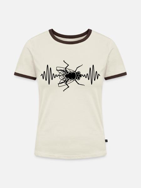 Herzschlag Stubenfliege kleine Hausfliege - Frauen Kontrast-T-Shirt - Off-White/Dunkelbraun