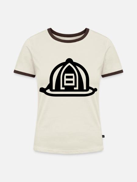 Helm für Feuerwehrleute - Frauen Kontrast-T-Shirt - Off-White/Dunkelbraun