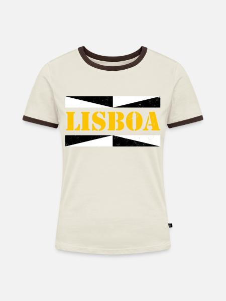 Lissabon - Frauen Kontrast-T-Shirt - Off-White/Dunkelbraun