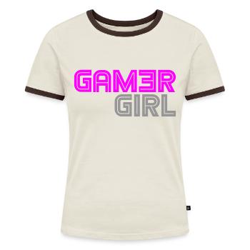 Gamer Girl - PC - Computer Games - Computergame - Frauen Kontrast-T-Shirt - Off-White/Dunkelbraun - Vorne - AI Model Female 172 dark (172cm)