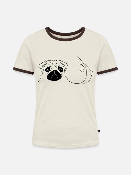 Möpse - Frauen Kontrast-T-Shirt - Off-White/Dunkelbraun