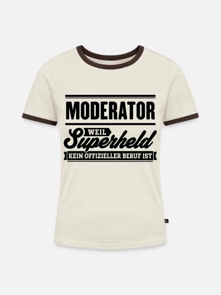 Superheld Moderator - Frauen Kontrast-T-Shirt - Off-White/Dunkelbraun