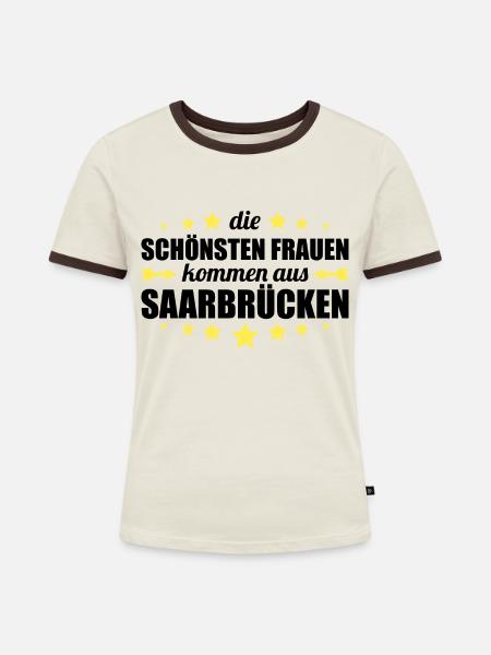 Saarbrücken - Frauen Kontrast-T-Shirt - Off-White/Dunkelbraun