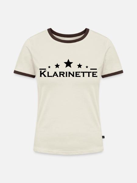 Klarinette - Frauen Kontrast-T-Shirt - Off-White/Dunkelbraun