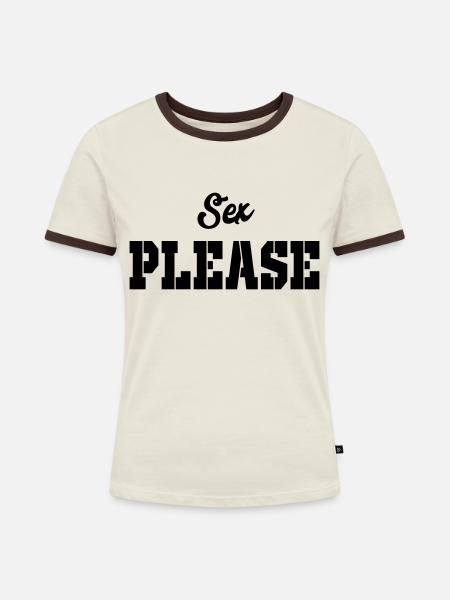 sex bitte - Frauen Kontrast-T-Shirt - Off-White/Dunkelbraun