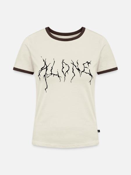 ALONE - Frauen Kontrast-T-Shirt - Off-White/Dunkelbraun