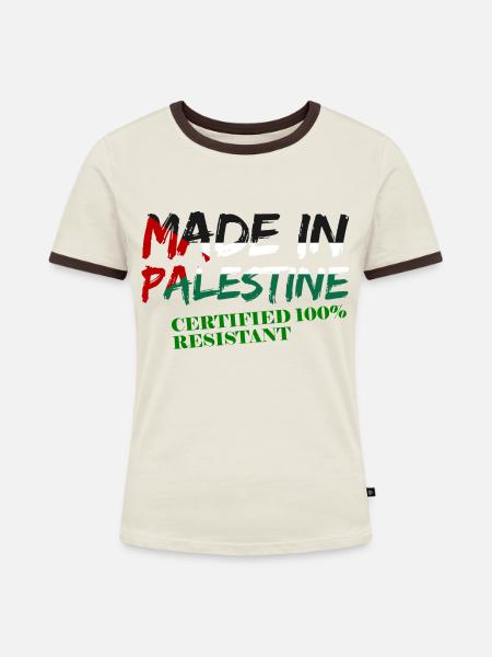 Palestine Resistant - Frauen Kontrast-T-Shirt - Off-White/Dunkelbraun