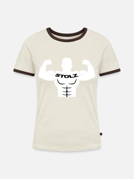 Stolzer Bodybuilder - Frauen Kontrast-T-Shirt - Off-White/Dunkelbraun