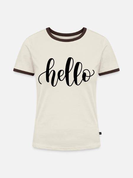 Hallo Schriftzug - Frauen Kontrast-T-Shirt - Off-White/Dunkelbraun