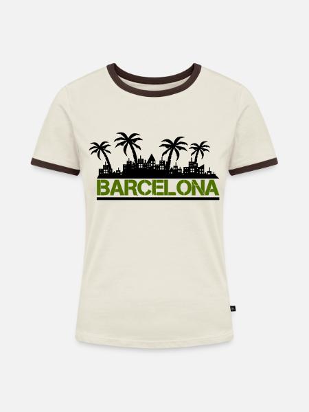 barcelona - Frauen Kontrast-T-Shirt - Off-White/Dunkelbraun