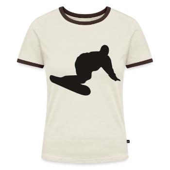 Snowboarder - Snowboard - Frauen Kontrast-T-Shirt - Off-White/Dunkelbraun - Vorne - AI Model Female 172 dark (172cm)
