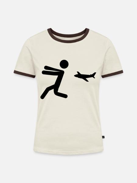 Flucht - Frauen Kontrast-T-Shirt - Off-White/Dunkelbraun