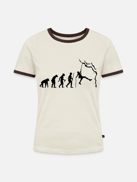 Climbing evolution - Frauen Kontrast-T-Shirt - Off-White/Dunkelbraun