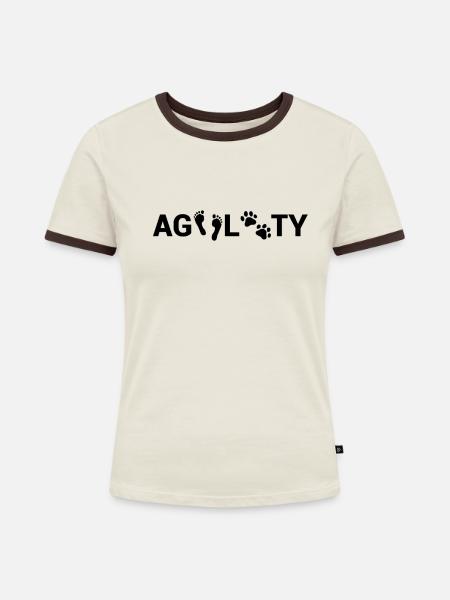 Fuß & Pfote Agility - Frauen Kontrast-T-Shirt - Off-White/Dunkelbraun