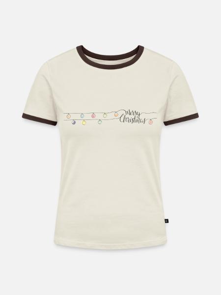 Merry Christmas - Frauen Kontrast-T-Shirt - Off-White/Dunkelbraun