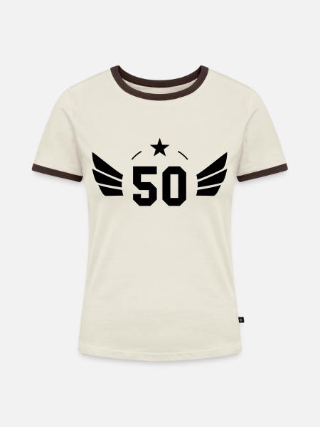 50 Years - Frauen Kontrast-T-Shirt - Off-White/Dunkelbraun