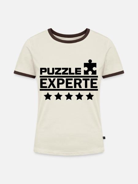 puzzle experte - Frauen Kontrast-T-Shirt - Off-White/Dunkelbraun