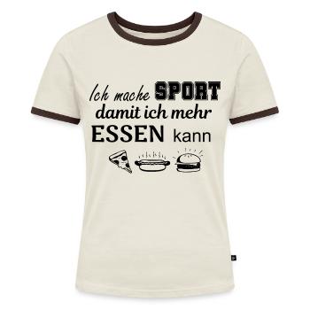 Mehr Sport, mehr Essen - Frauen Kontrast-T-Shirt - Off-White/Dunkelbraun - Vorne - AI Model Female 172 dark (172cm)