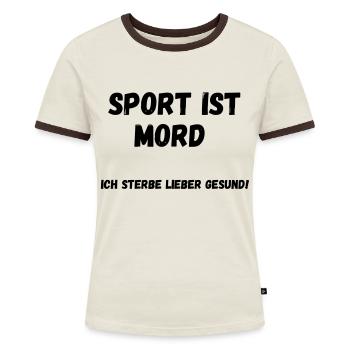 Sport ist Mord Ich sterbe lieber gesund - Frauen Kontrast-T-Shirt - Off-White/Dunkelbraun - Vorne - AI Model Female 172 dark (172cm)