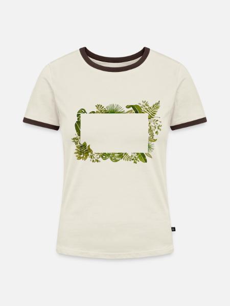 Aquarell Laub Rahmen - Frauen Kontrast-T-Shirt - Off-White/Dunkelbraun