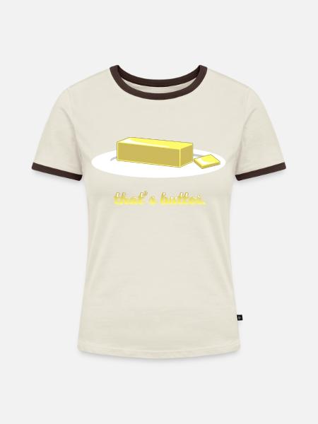 Butter - Frauen Kontrast-T-Shirt - Off-White/Dunkelbraun
