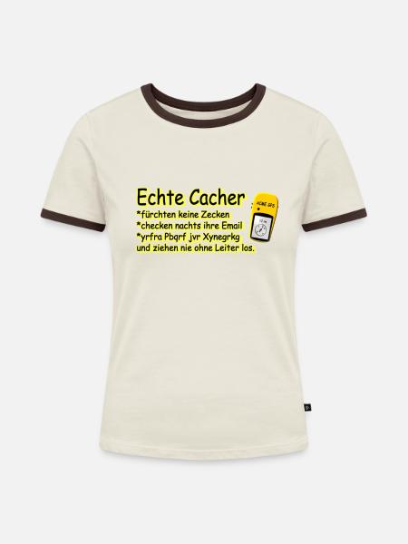 echte cacher - Frauen Kontrast-T-Shirt - Off-White/Dunkelbraun