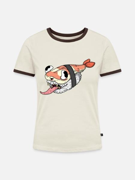 Sushi-Probe - Frauen Kontrast-T-Shirt - Off-White/Dunkelbraun