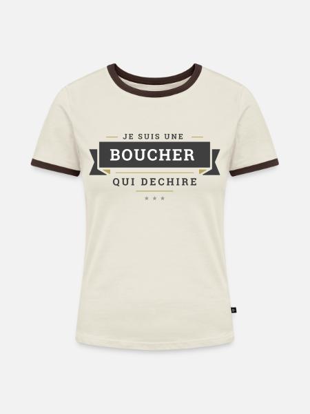 Metzger, der reißt - Frauen Kontrast-T-Shirt - Off-White/Dunkelbraun