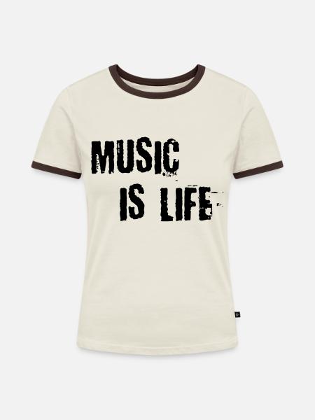 Music is life - Frauen Kontrast-T-Shirt - Off-White/Dunkelbraun