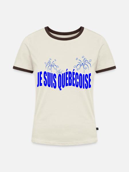 ICH BIN QUEBEC - Frauen Kontrast-T-Shirt - Off-White/Dunkelbraun