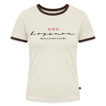 Boysmom - Keep them alive // Mom of Boys - Frauen Kontrast-T-Shirt - Off-White/Dunkelbraun - Vorne - AI Model Female 172 dark (172cm)