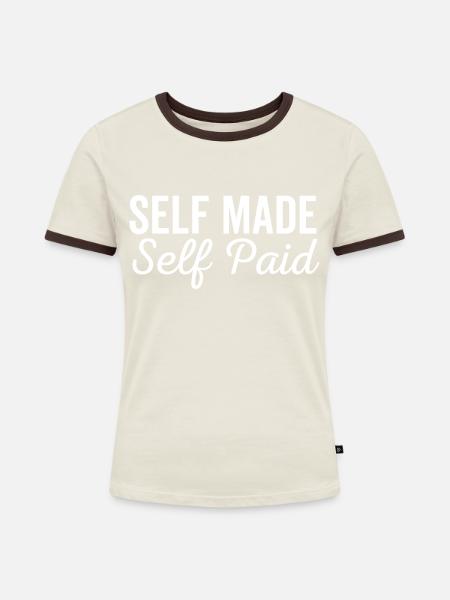 Self Made Self Paid - Frauen Kontrast-T-Shirt - Off-White/Dunkelbraun