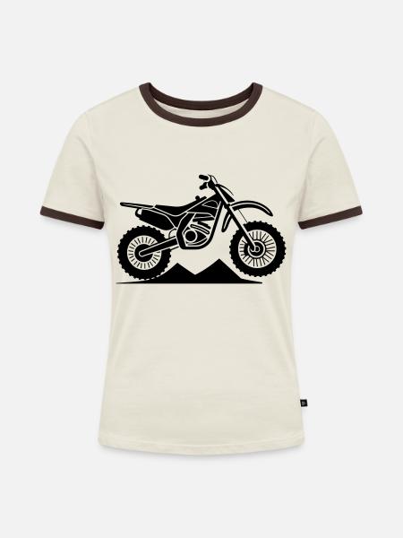 Motorrad - Frauen Kontrast-T-Shirt - Off-White/Dunkelbraun