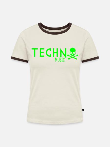 Techno-Musik - Frauen Kontrast-T-Shirt - Off-White/Dunkelbraun