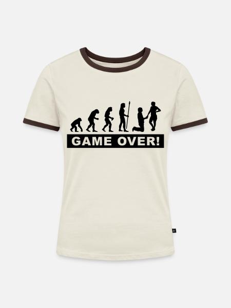 bachelor bachelorette - Frauen Kontrast-T-Shirt - Off-White/Dunkelbraun