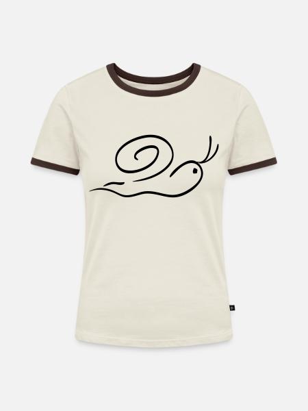 schnecke - Frauen Kontrast-T-Shirt - Off-White/Dunkelbraun