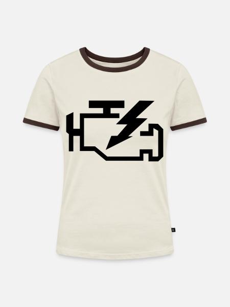 Check Engine - Frauen Kontrast-T-Shirt - Off-White/Dunkelbraun