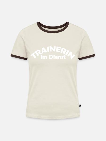 trainerin im dienst - Frauen Kontrast-T-Shirt - Off-White/Dunkelbraun