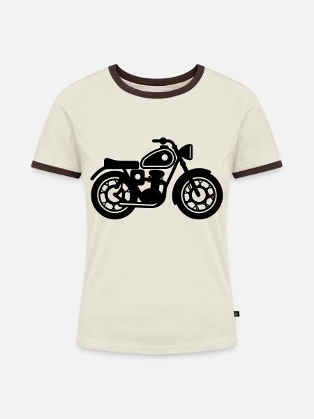 Motorrad - Frauen Kontrast-T-Shirt - Off-White/Dunkelbraun