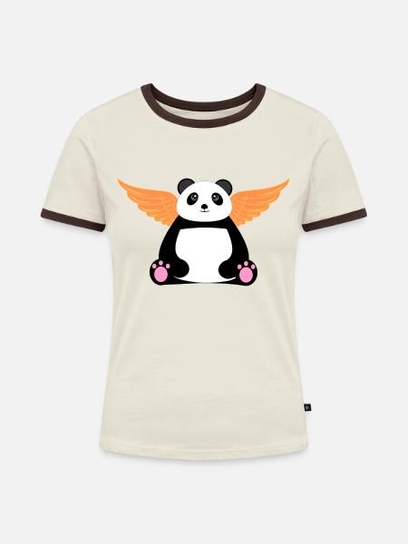 Geflügelter Panda - Frauen Kontrast-T-Shirt - Off-White/Dunkelbraun