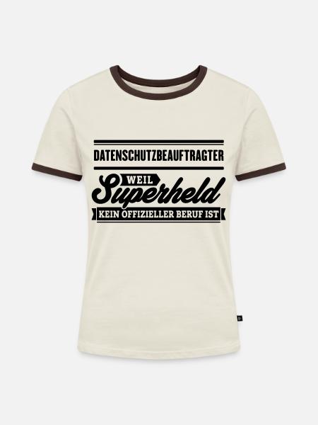 Superheld Datenschutzbeauftragter - Frauen Kontrast-T-Shirt - Off-White/Dunkelbraun