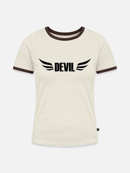 devil - Frauen Kontrast-T-Shirt - Off-White/Dunkelbraun