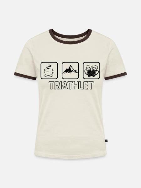 Triathlet Berg Wandern - Frauen Kontrast-T-Shirt - Off-White/Dunkelbraun