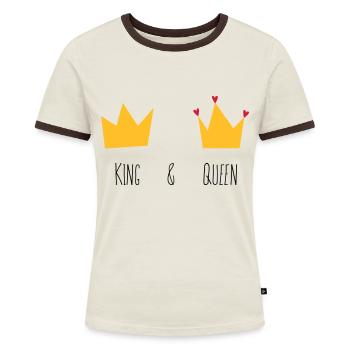 King and Queen Krone Herz Braut Bräutigam Mr Mrs & - Frauen Kontrast-T-Shirt - Off-White/Dunkelbraun - Vorne - AI Model Female 172 dark (172cm)