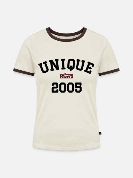 Unique Since 2005 - Frauen Kontrast-T-Shirt - Off-White/Dunkelbraun