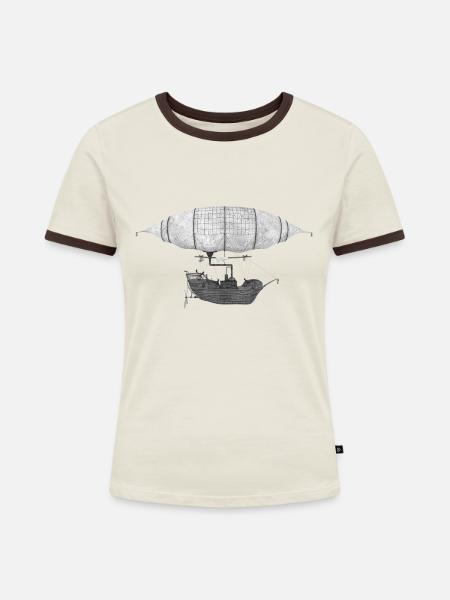 Fantasie Luftschiff - Frauen Kontrast-T-Shirt - Off-White/Dunkelbraun