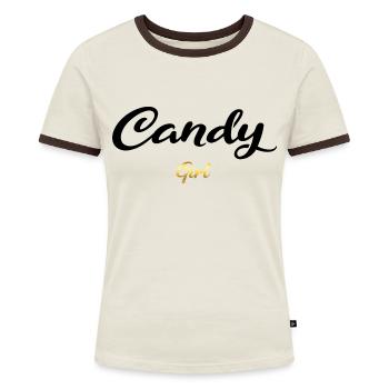 Candy Girl black - Frauen Kontrast-T-Shirt - Off-White/Dunkelbraun - Vorne - AI Model Female 172 dark (172cm)
