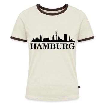 Hamburg Silhouette - Frauen Kontrast-T-Shirt - Off-White/Dunkelbraun - Vorne - AI Model Female 172 dark (172cm)